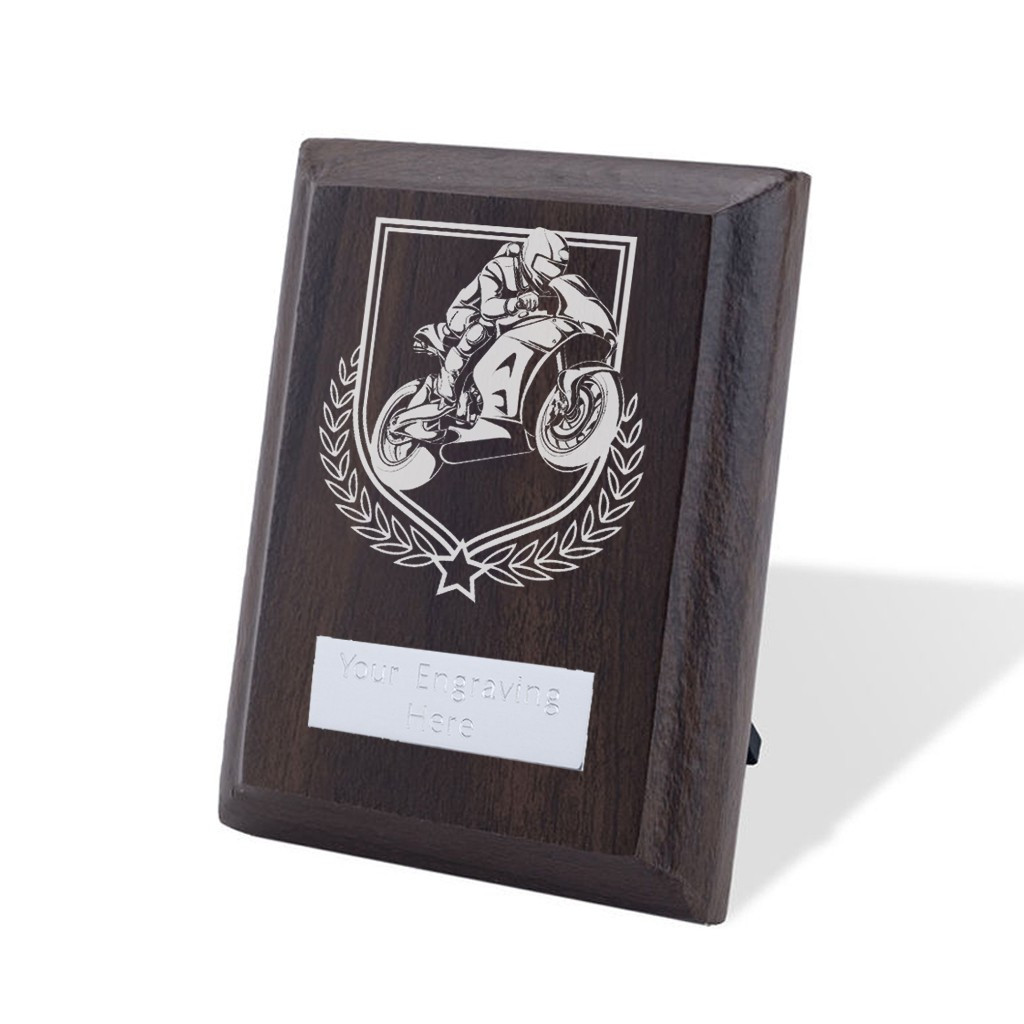 UV Colour Printed Motorsport Walnut Plaque with Strut