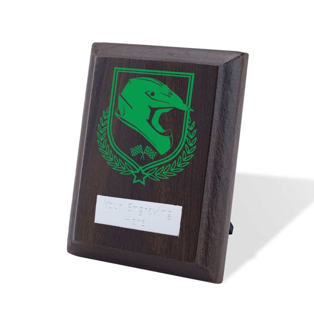 UV Colour Printed Motorsport Walnut Plaque with Strut