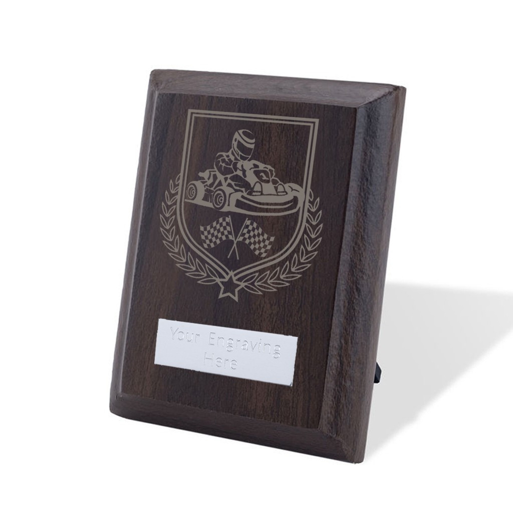 UV Colour Printed Motorsport Walnut Plaque with Strut