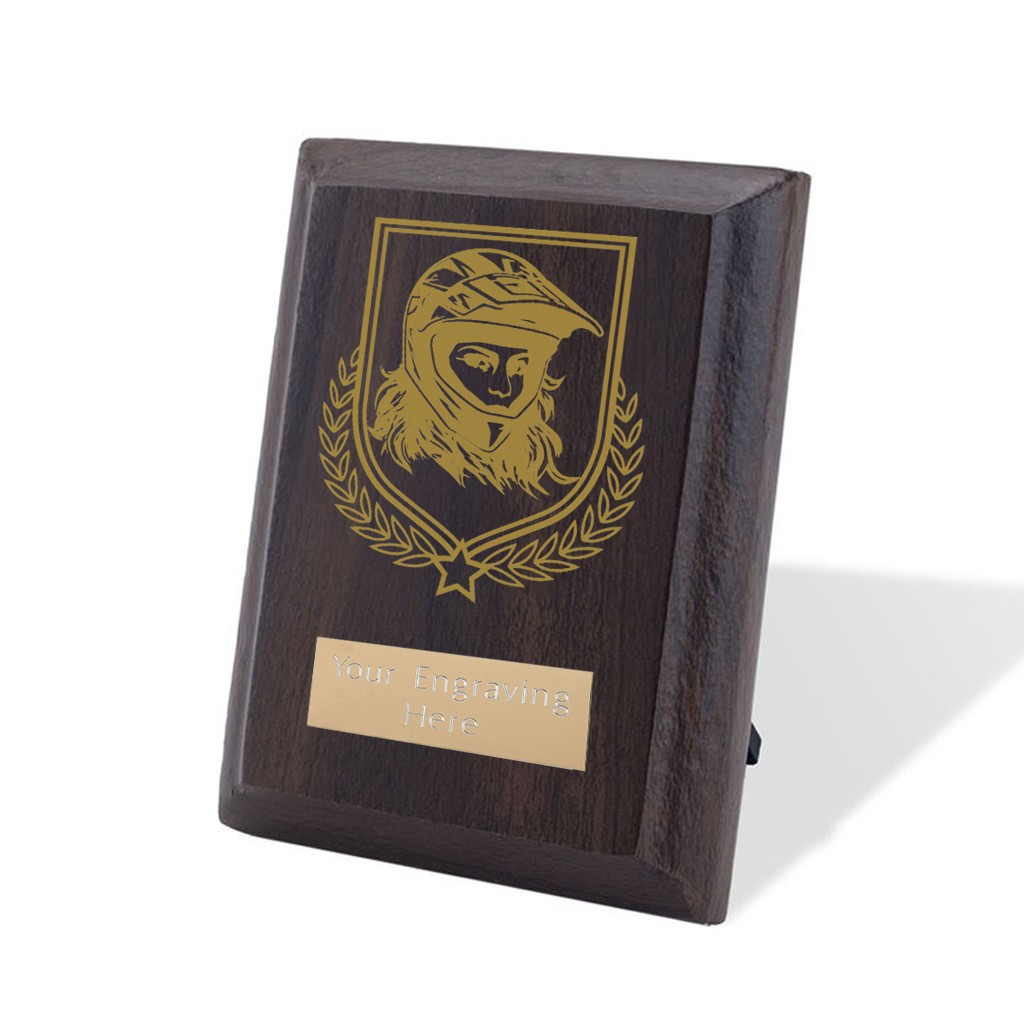 UV Colour Printed Motorsport Walnut Plaque with Strut