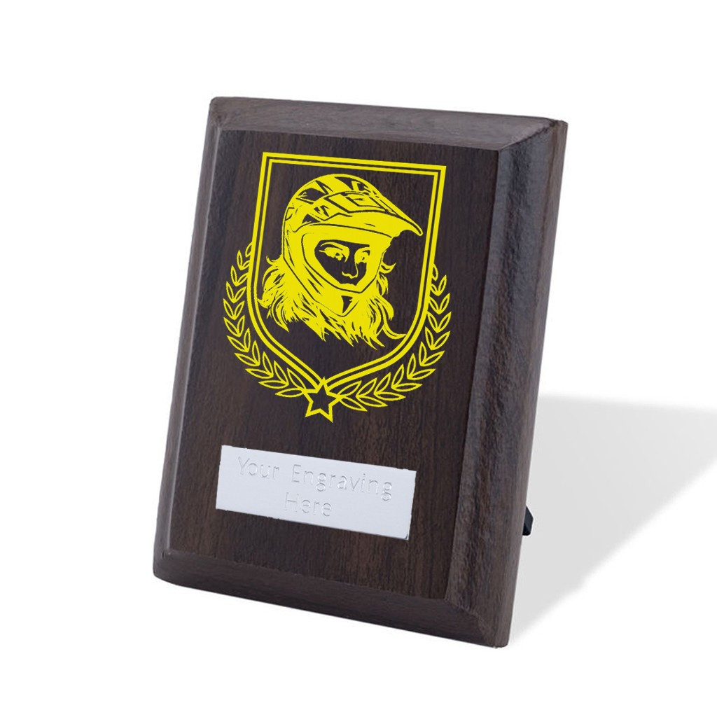 UV Colour Printed Motorsport Walnut Plaque with Strut
