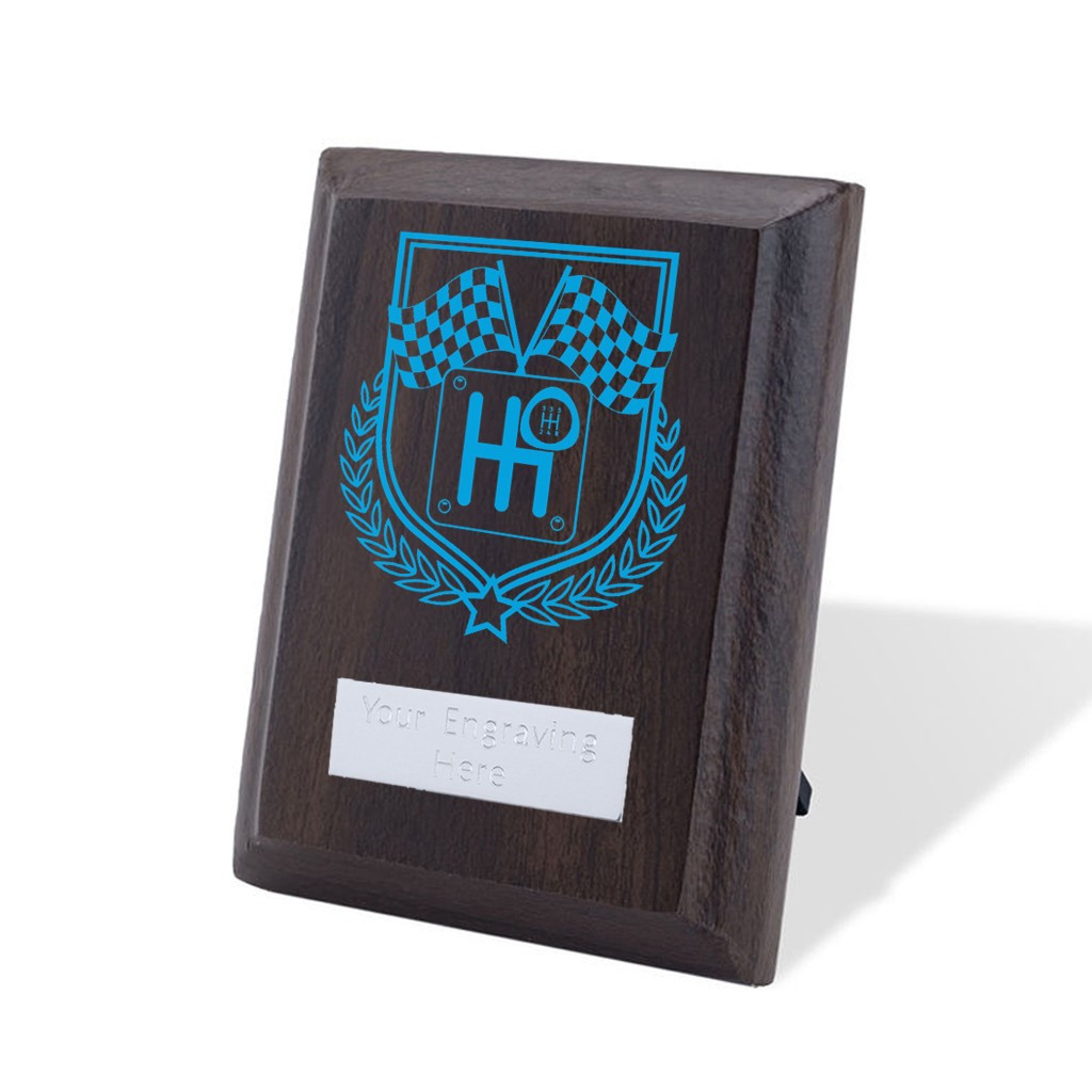 UV Colour Printed Motorsport Walnut Plaque with Strut