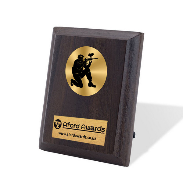 Paintball Walnut Plaque with Strut