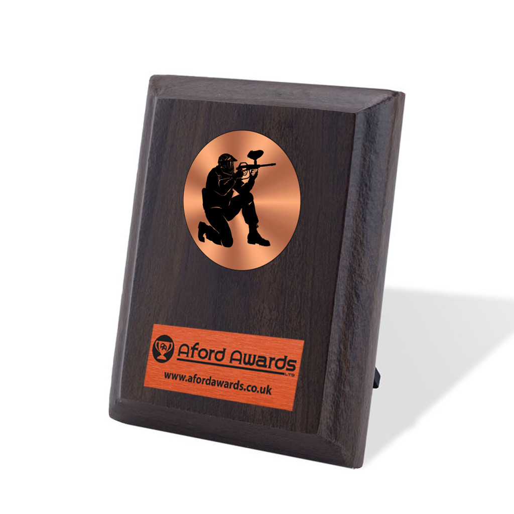 Paintball Walnut Plaque with Strut