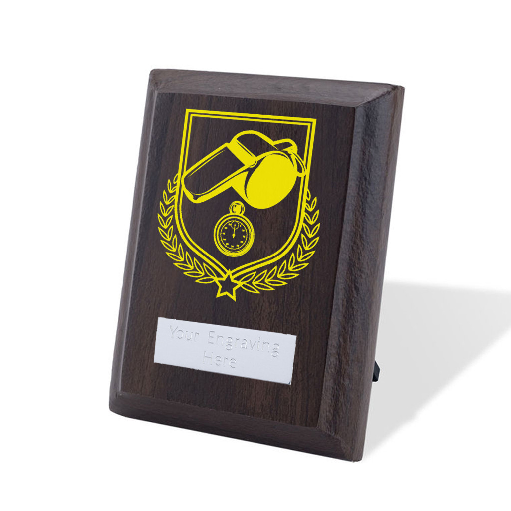 UV Colour Printed Referee Walnut Plaque with Strut