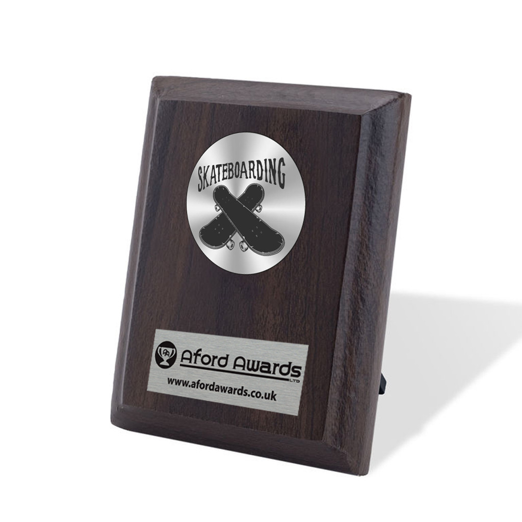 Skateboarding Walnut Plaque with Strut