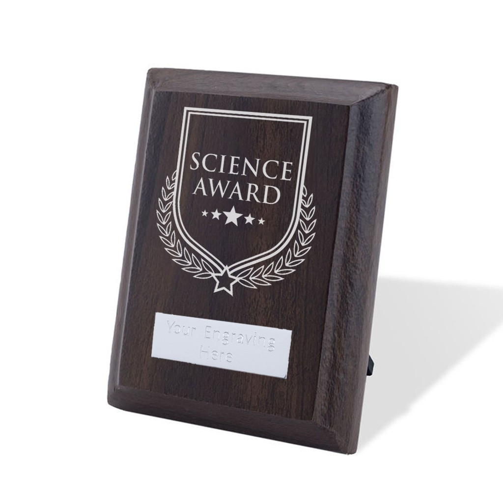 UV Colour Printed Science Award Walnut Plaque with Strut