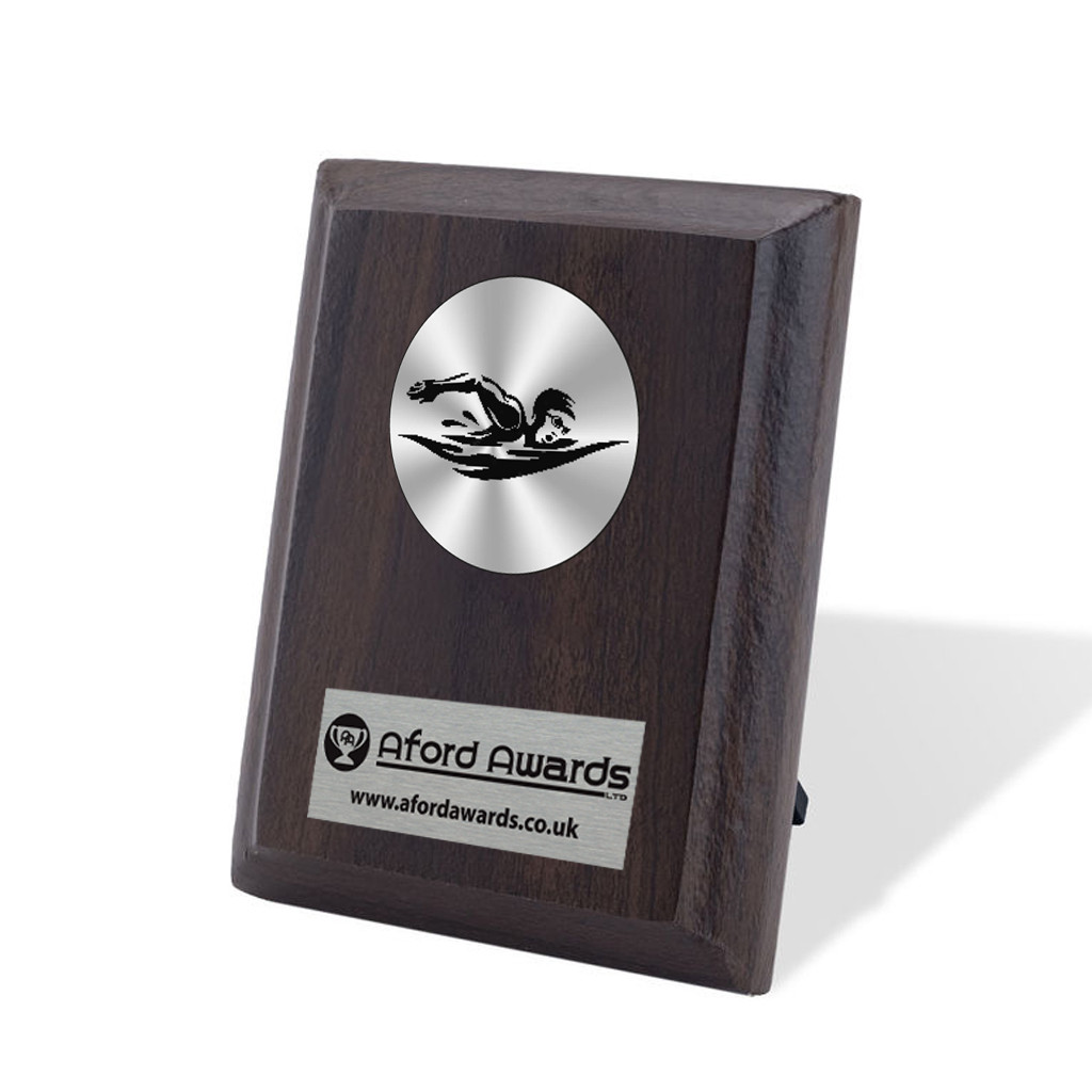 Swimming Walnut Plaque with Strut