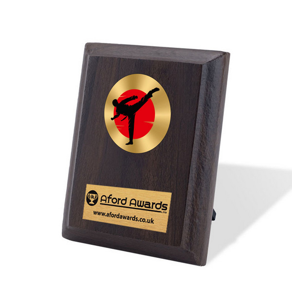 Taekwondo Walnut Plaque with Strut