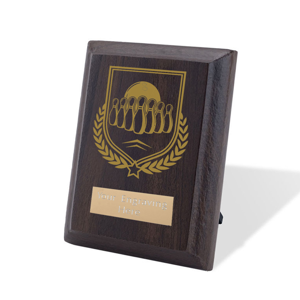 UV Colour Printed Ten Pin Bowling Walnut Plaque with Strut