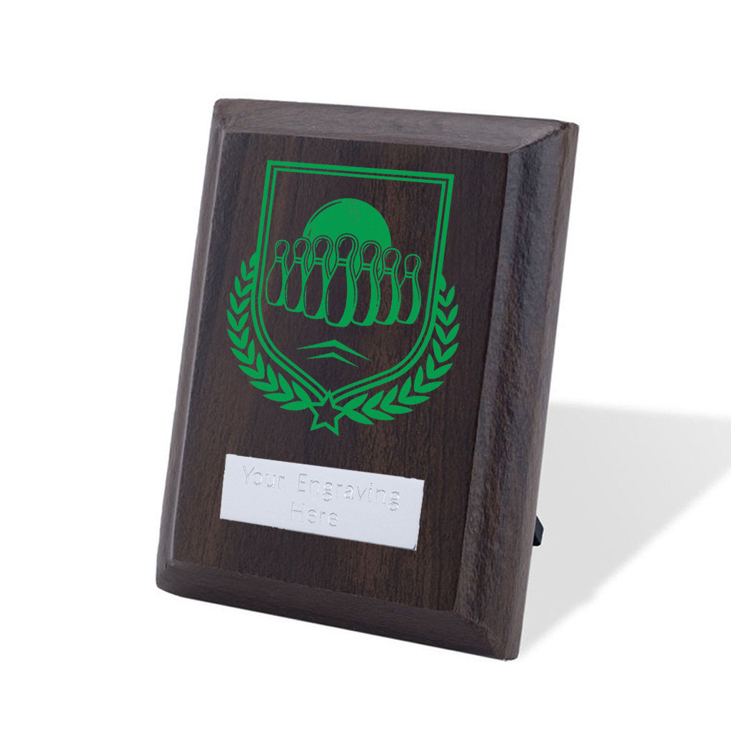 UV Colour Printed Ten Pin Bowling Walnut Plaque with Strut