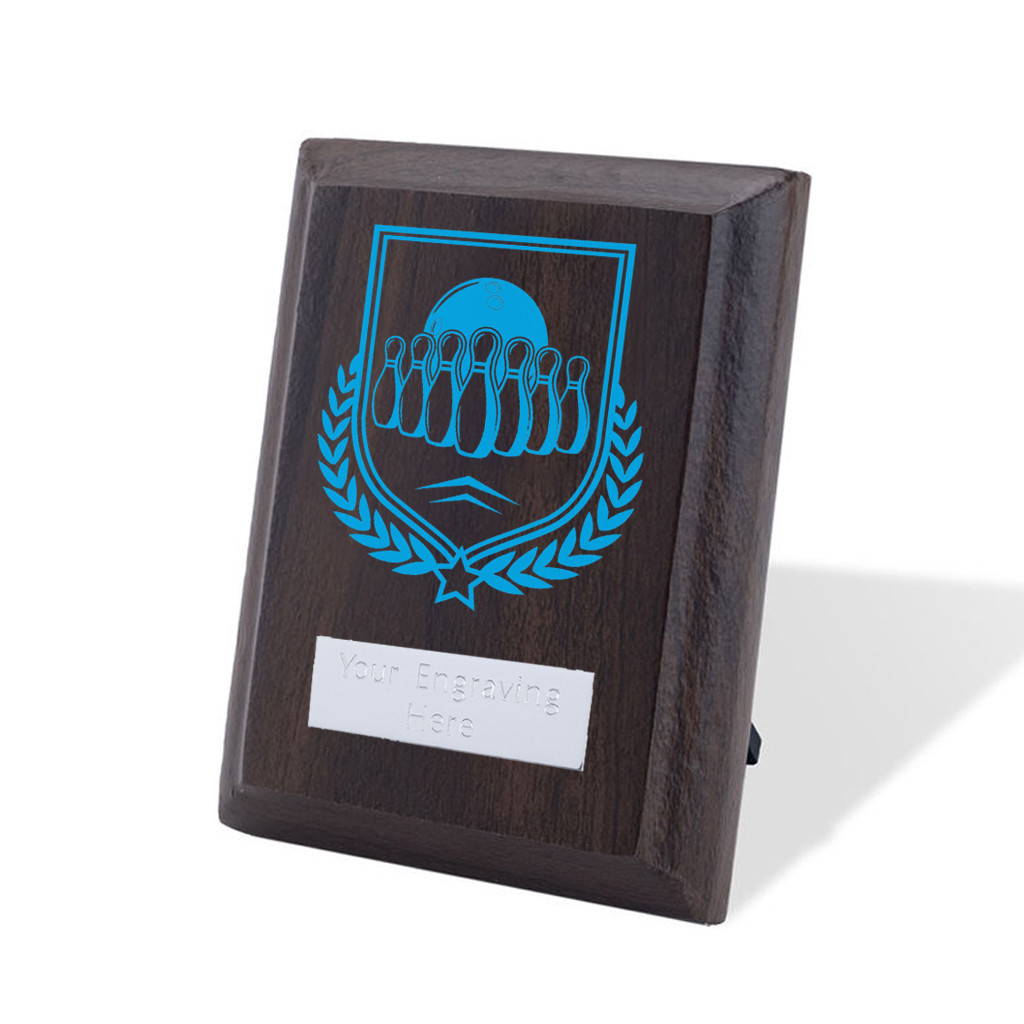 UV Colour Printed Ten Pin Bowling Walnut Plaque with Strut