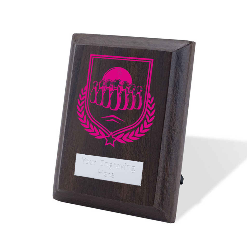 UV Colour Printed Ten Pin Bowling Walnut Plaque with Strut