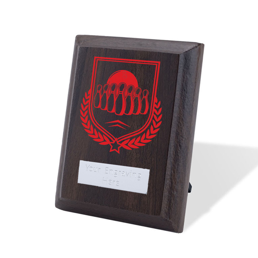 UV Colour Printed Ten Pin Bowling Walnut Plaque with Strut