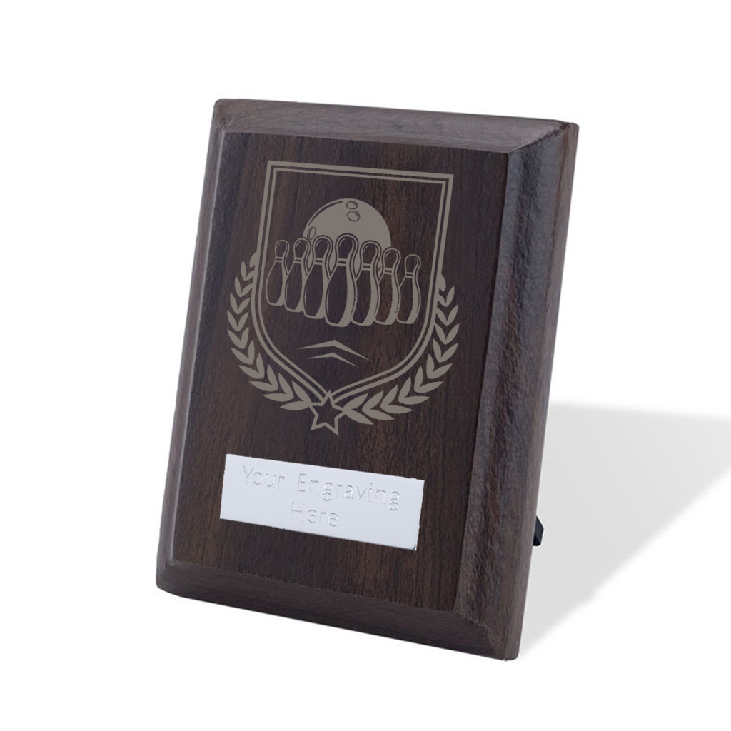 UV Colour Printed Ten Pin Bowling Walnut Plaque with Strut