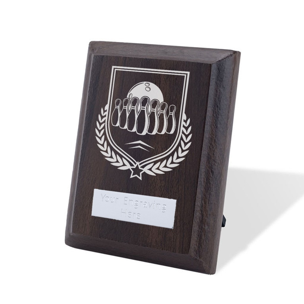 UV Colour Printed Ten Pin Bowling Walnut Plaque with Strut