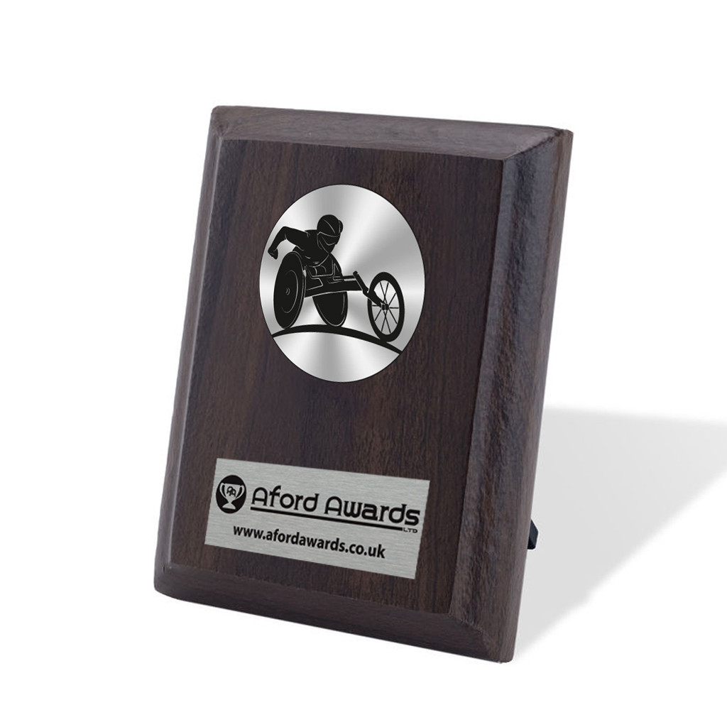 Wheelchair Sports Walnut Plaque with Strut