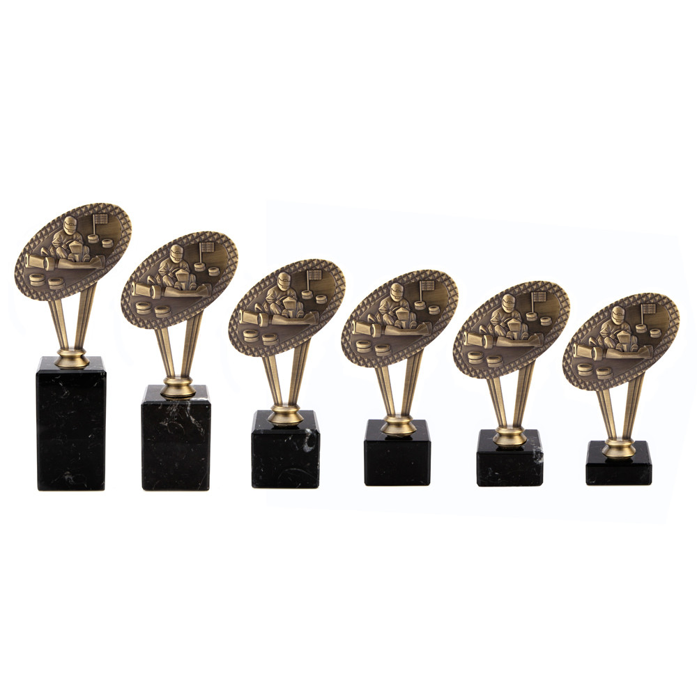 Antique Gold Metal Karting Award on Marble Base