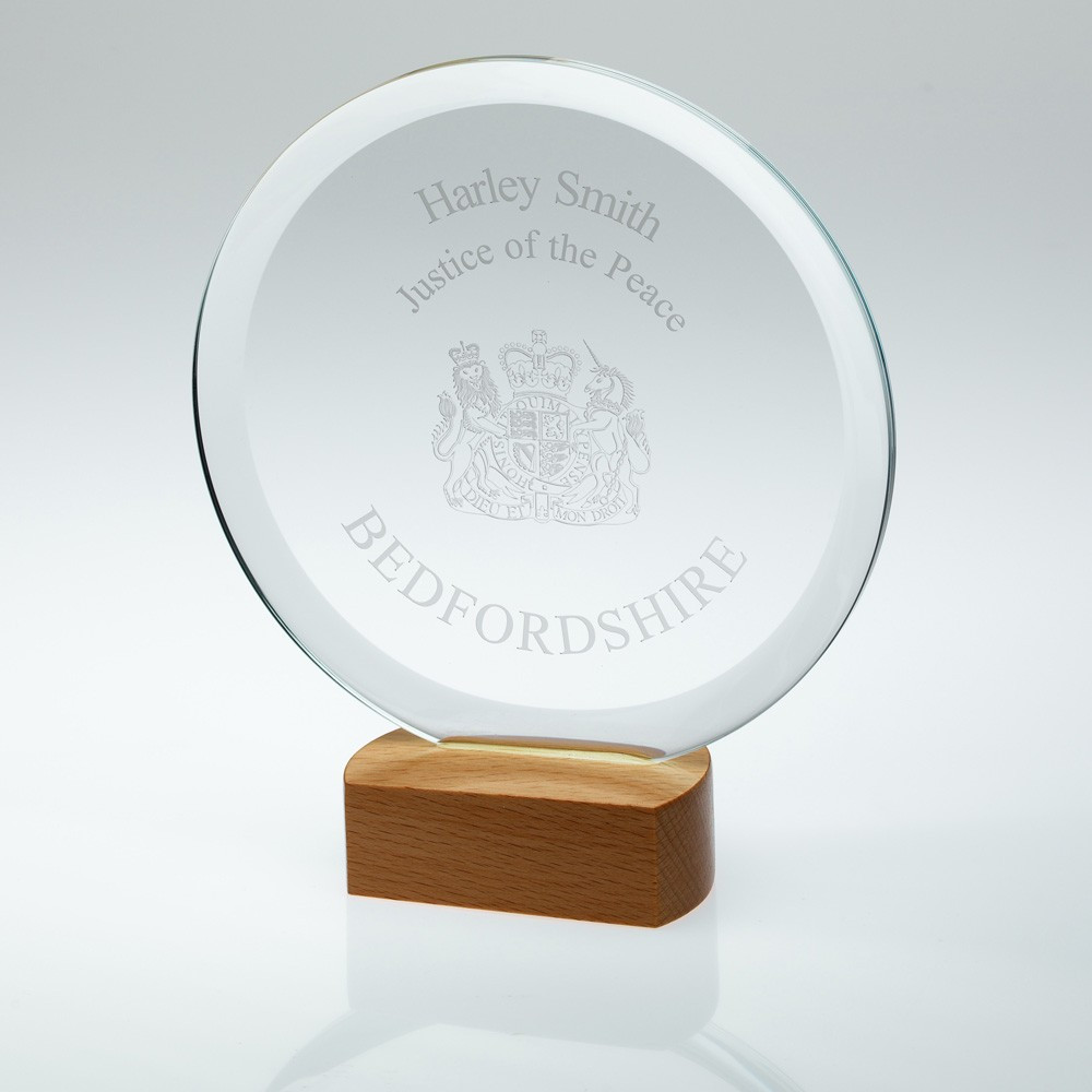 Clear Glass Circle on Light Wood Base with Presentation Box