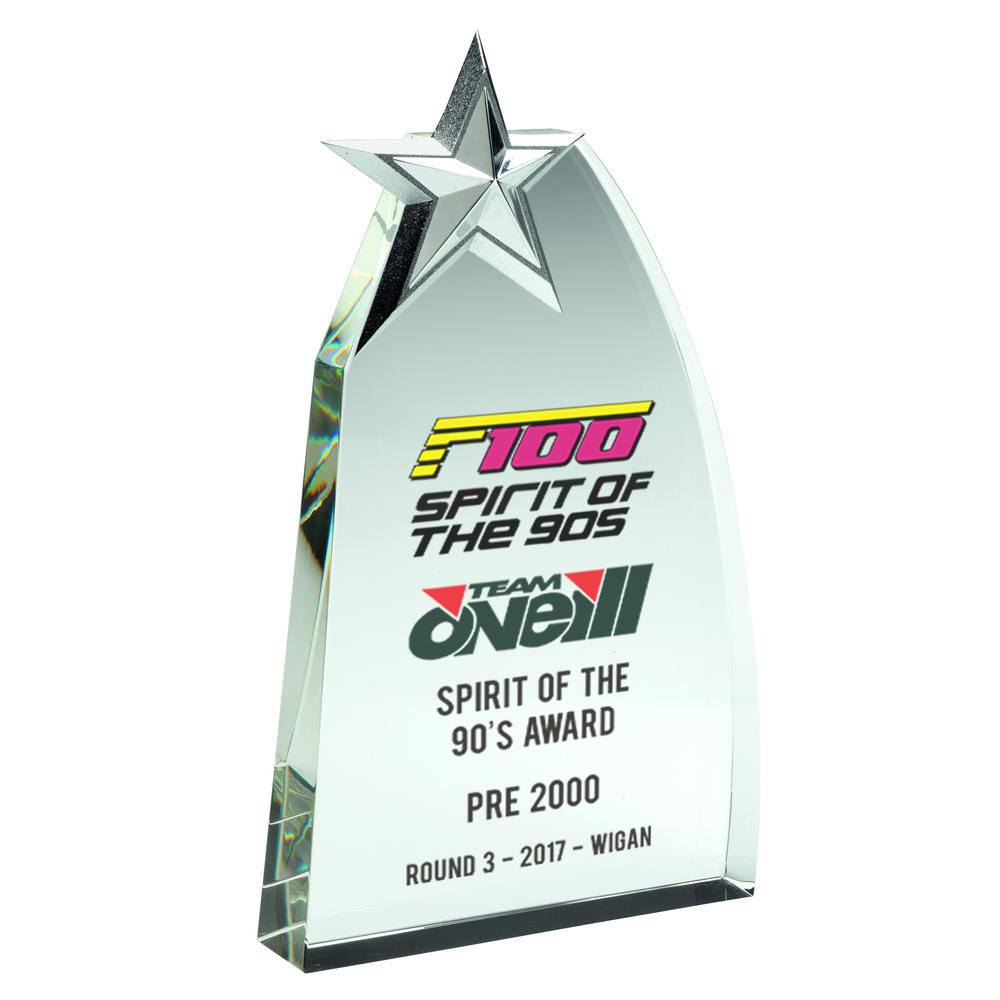 Colour Printed Clear Glass Wedge with Detailed Metal Star