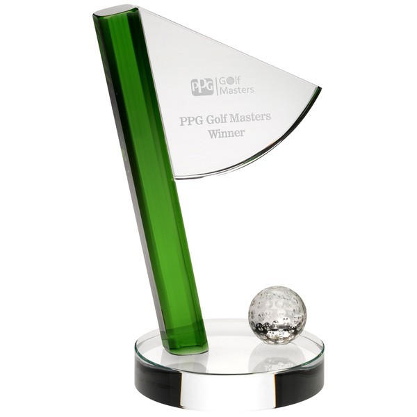 Clear/Green Glass Golf Flag And Ball Award