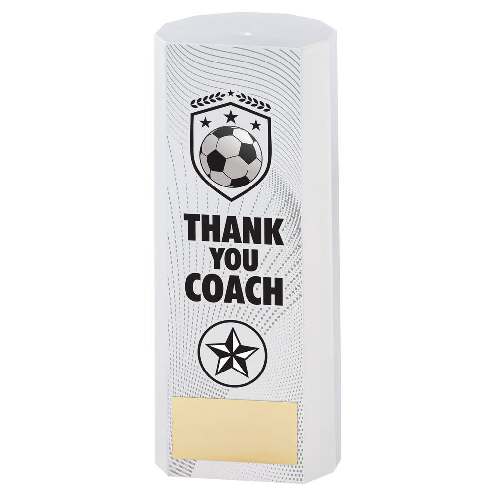 White Plastic Filled Column Football Thank You Coach