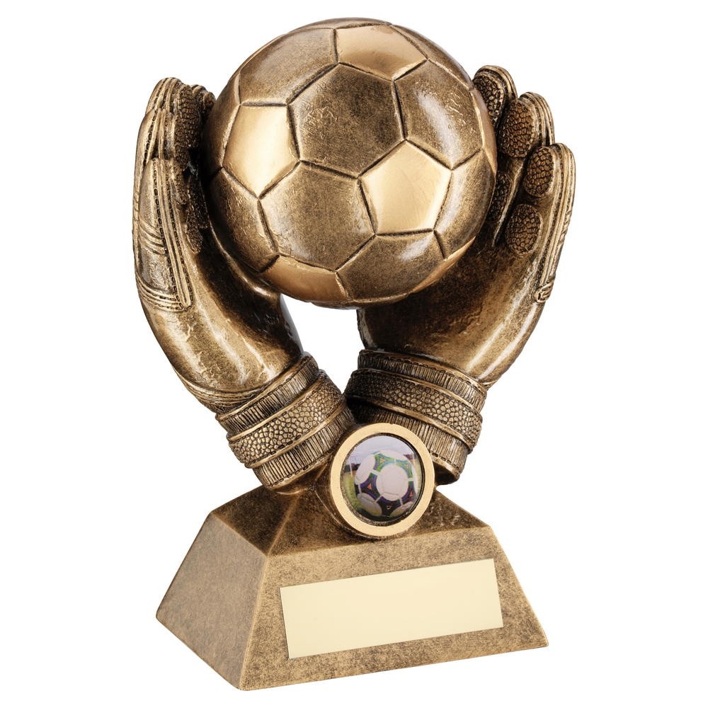 Bronze/Gold Football In Goalkeeper Gloves Trophy 