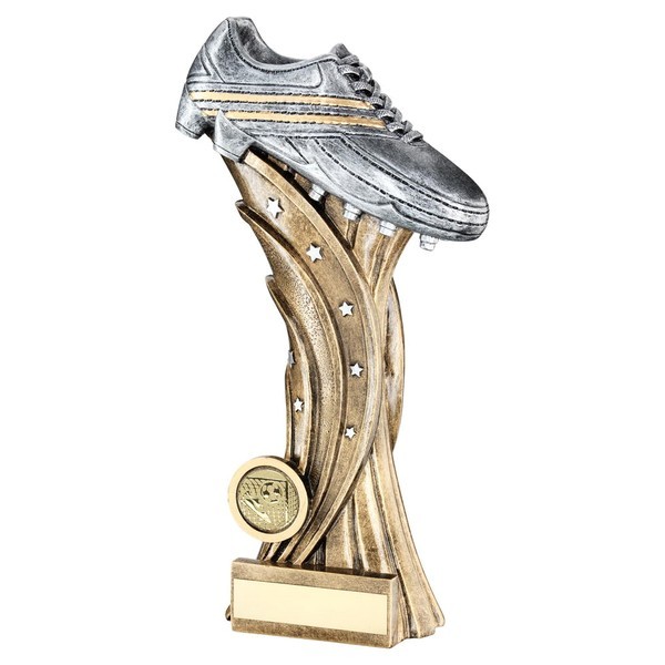 Bronze/Pewter/Silv Football Boot On Star Column Trophy 