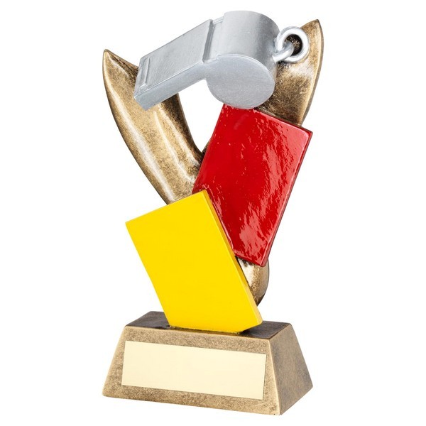 Silv/Bronze Referee Whistle With Red And Yellow Cards Trophy 