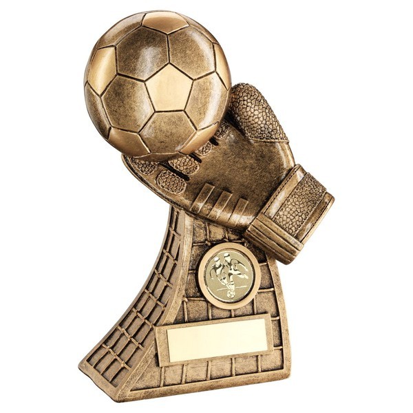Bronze/Gold Football And Goalkeeper Glove On Net Base Trophy 