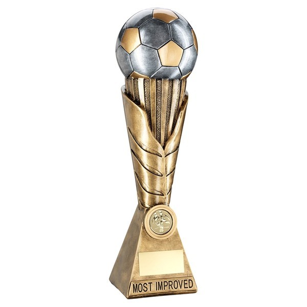 Bronze / Pewter Football on Leaf Burst Column Trophy - Most Improved