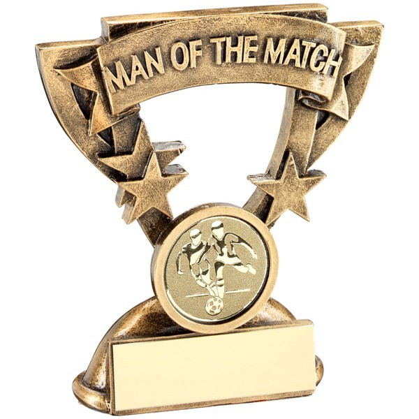 Bronze/Gold Man Of The Match Mini Cup With Football Insert Trophy