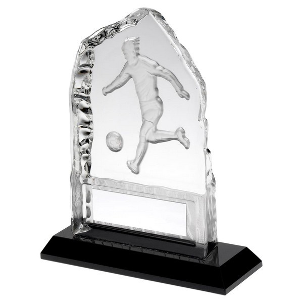 Clear Glass Frosted Football Iceberg On Black Base Trophy 