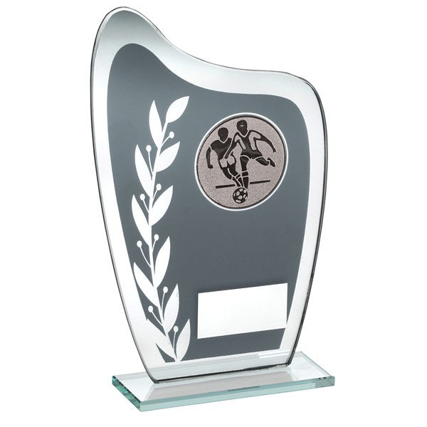 Grey/Silver Glass Plaque With Football Insert Trophy