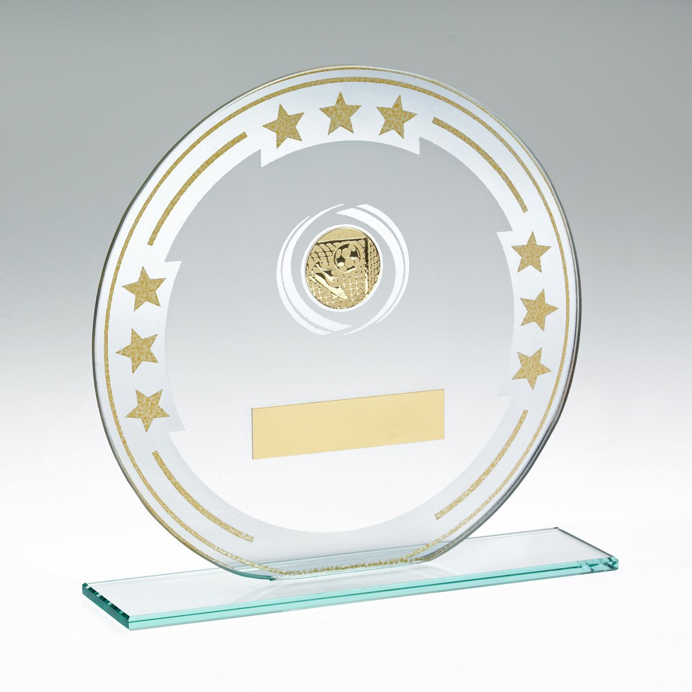 Silver Jade Glass Award with Gold Stars and Football Insert