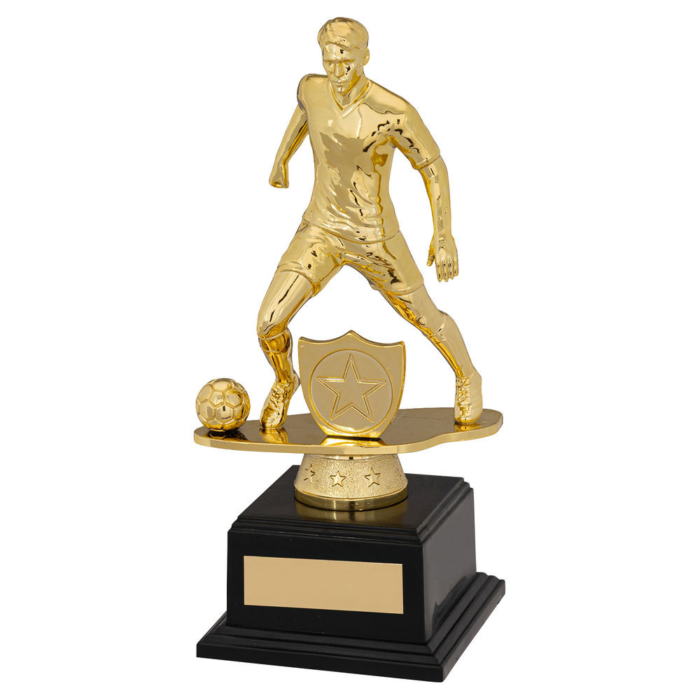 Gold & Black Plastic Male Football Figure on Filled Base