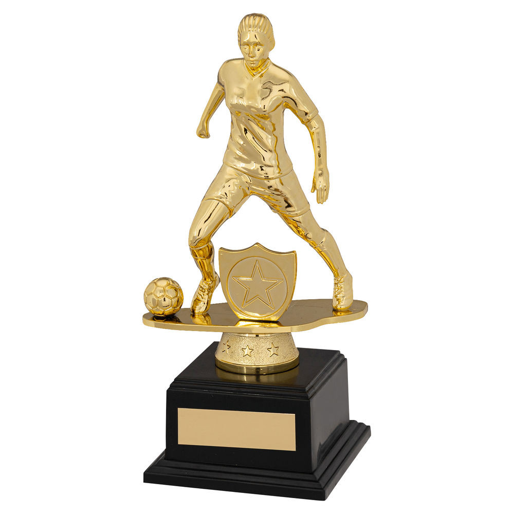 Gold & Black Plastic Female Football Figure on Filled Base