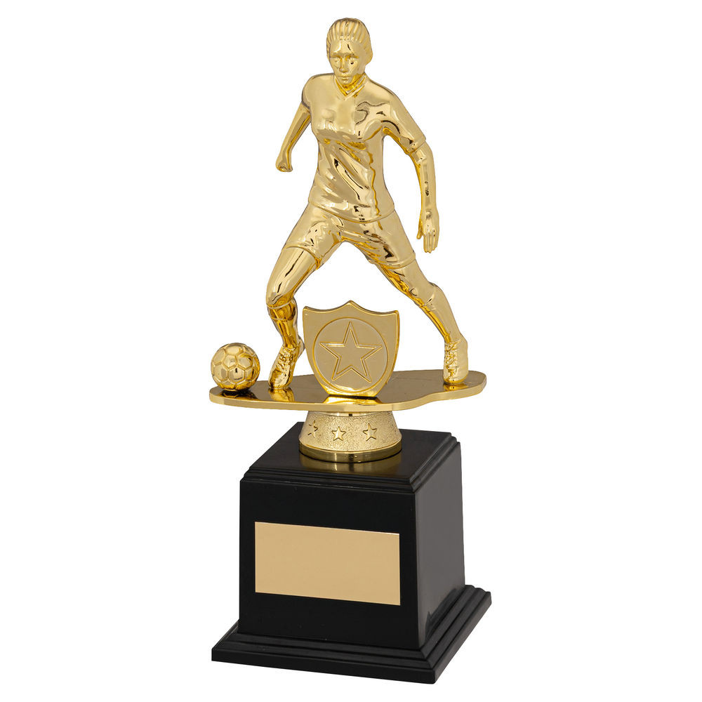 Gold & Black Plastic Female Football Figure on Filled Base