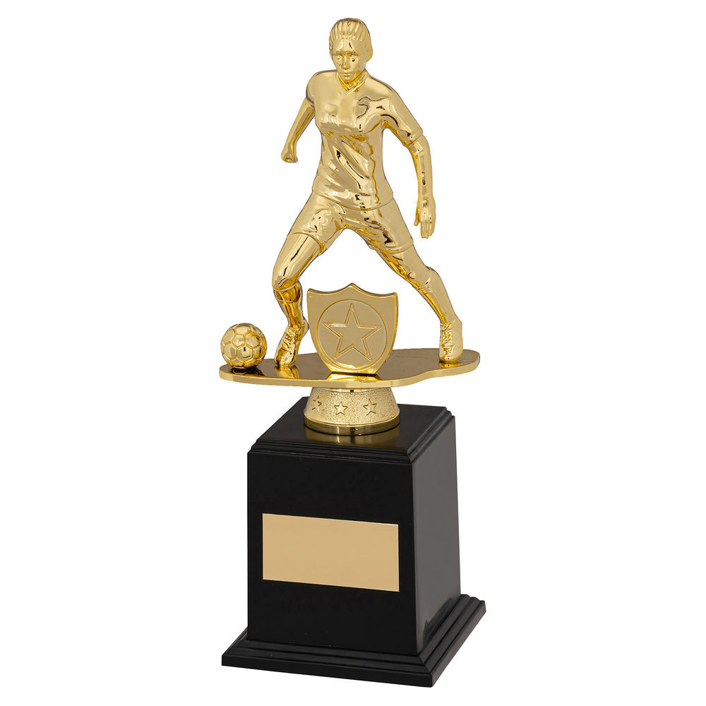 Gold & Black Plastic Female Football Figure on Filled Base