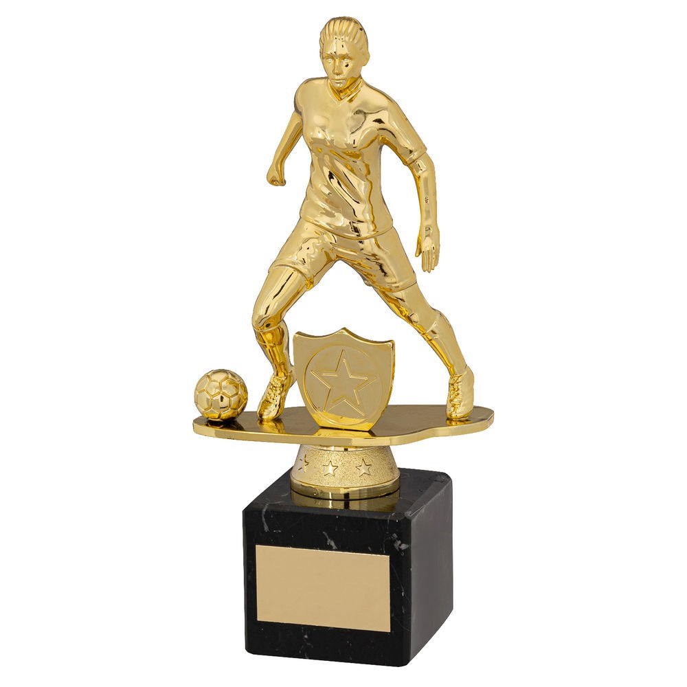 Gold & Black Plastic Female Football Figure on Marble Base