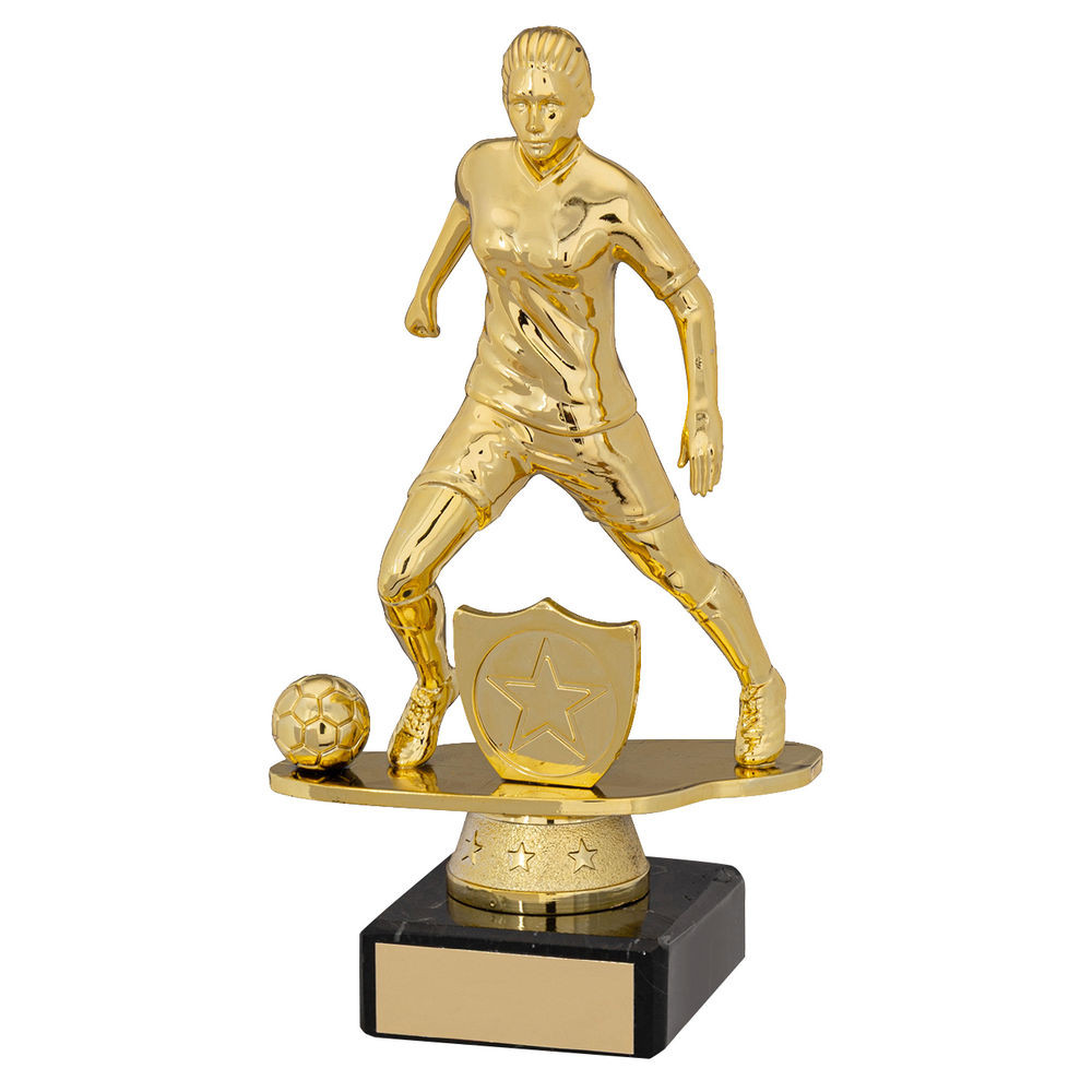 Gold & Black Plastic Female Football Figure on Marble Base