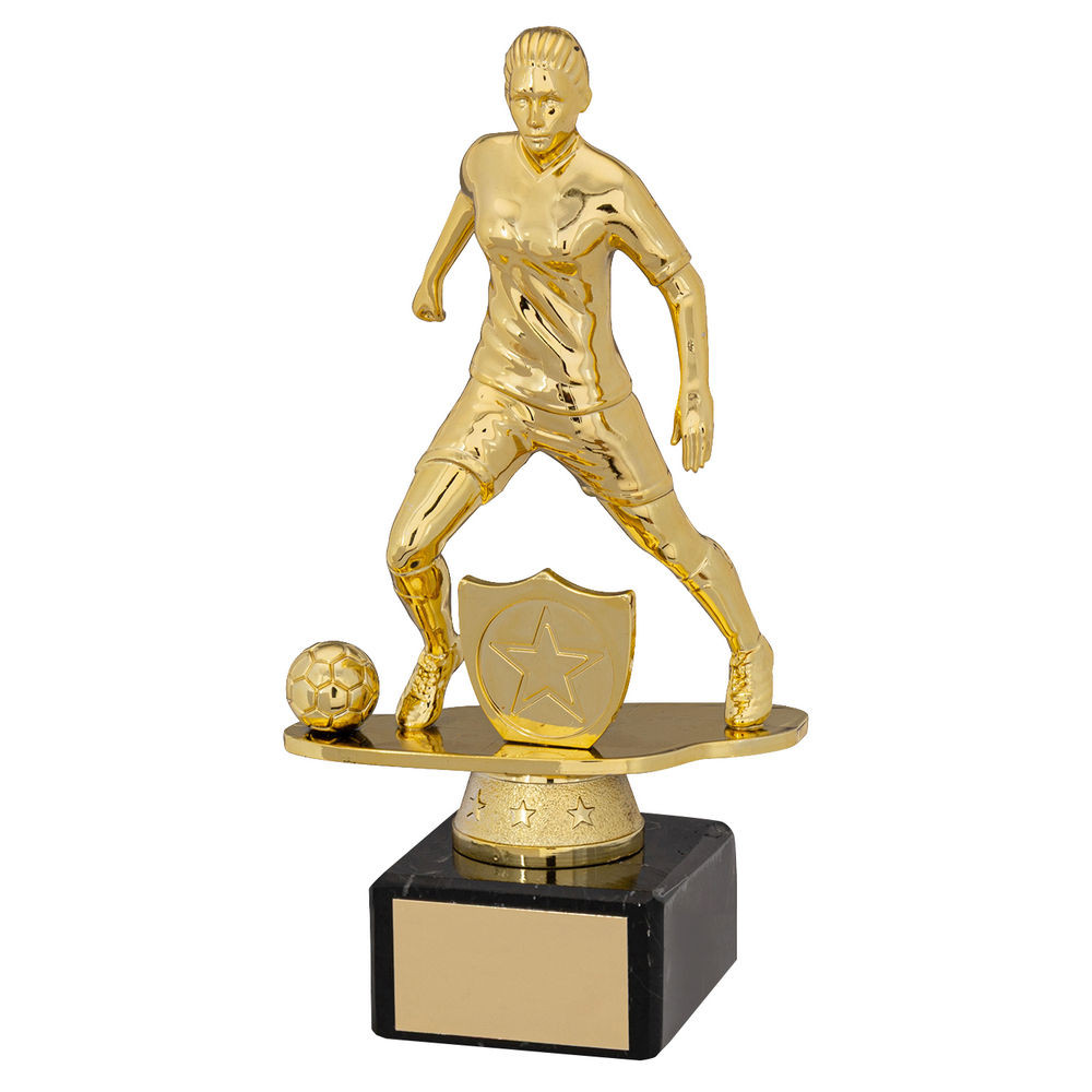Gold & Black Plastic Female Football Figure on Marble Base