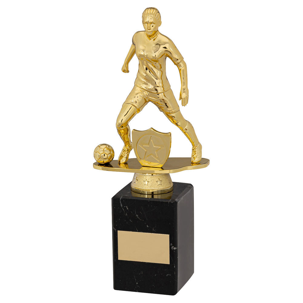 Gold & Black Plastic Female Football Figure on Marble Base
