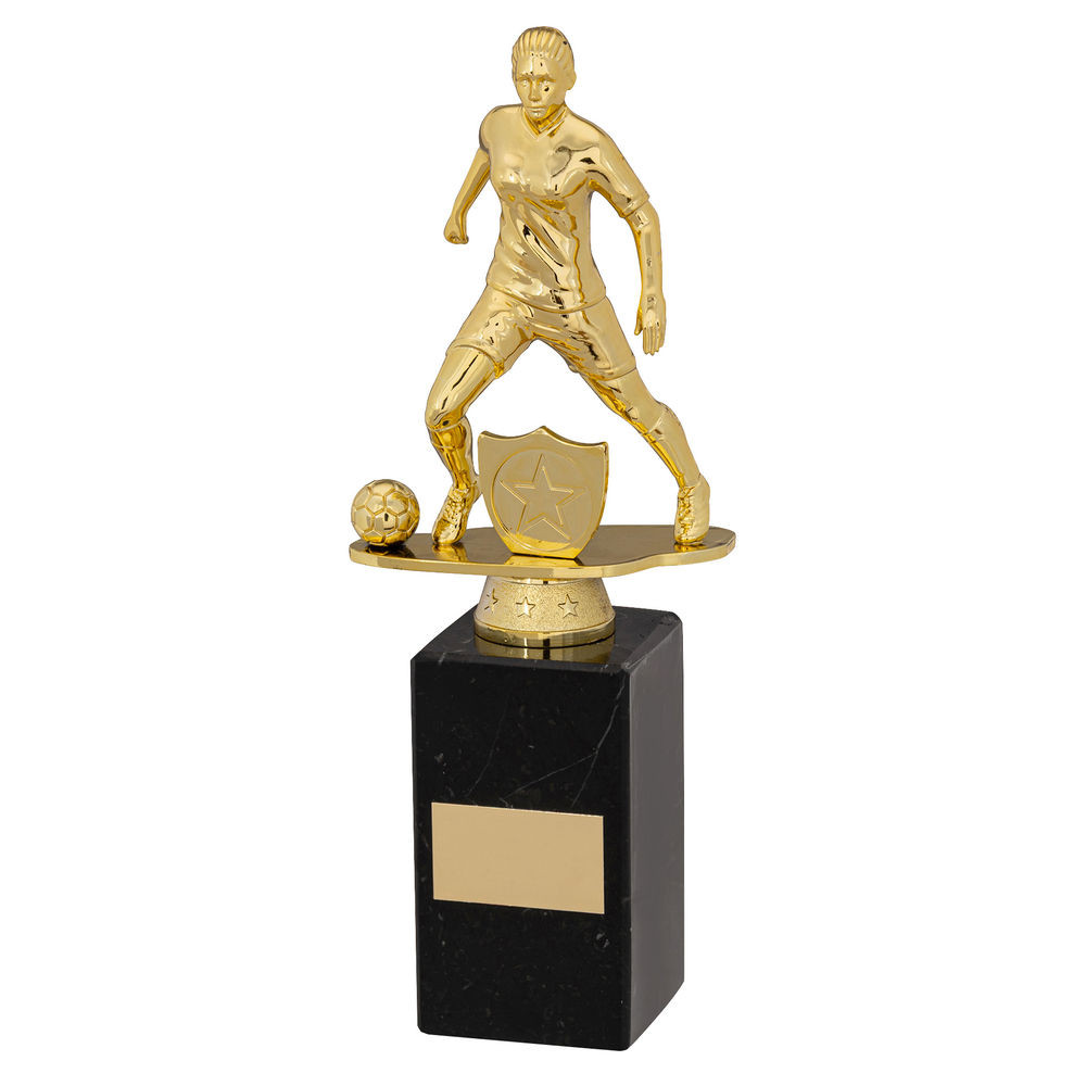 Gold & Black Plastic Female Football Figure on Marble Base