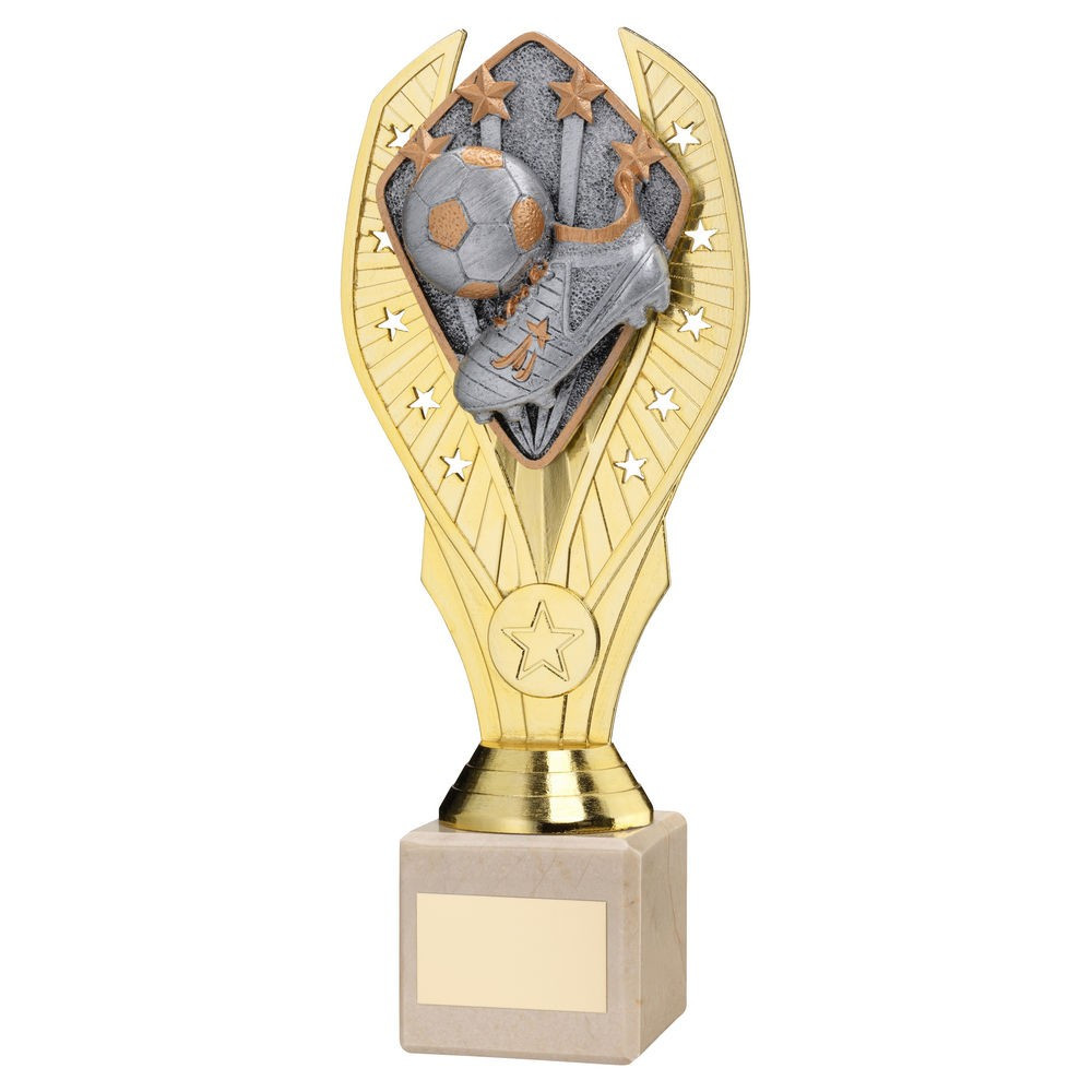 Gold Plastic Holder & Football Disc on Cream Marble Trophy