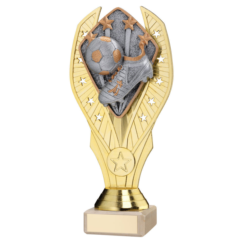 Gold Plastic Holder & Football Disc on Cream Marble Trophy