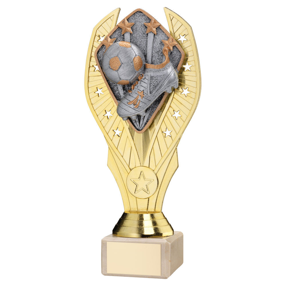 Gold Plastic Holder & Football Disc on Cream Marble Trophy