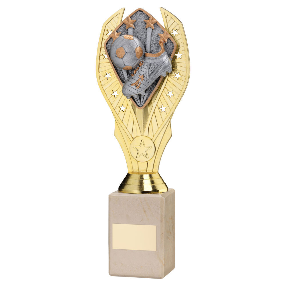 Gold Plastic Holder & Football Disc on Cream Marble Trophy