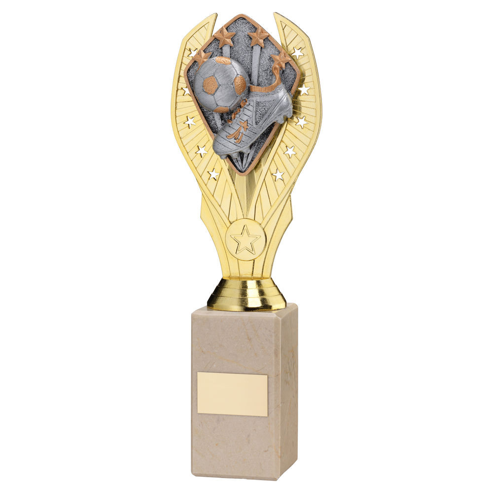 Gold Plastic Holder & Football Disc on Cream Marble Trophy