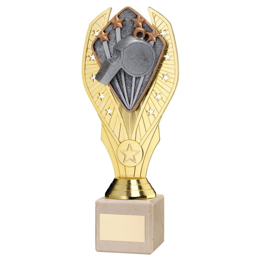 Gold Plastic Holder & Referee Disc on Cream Marble Trophy